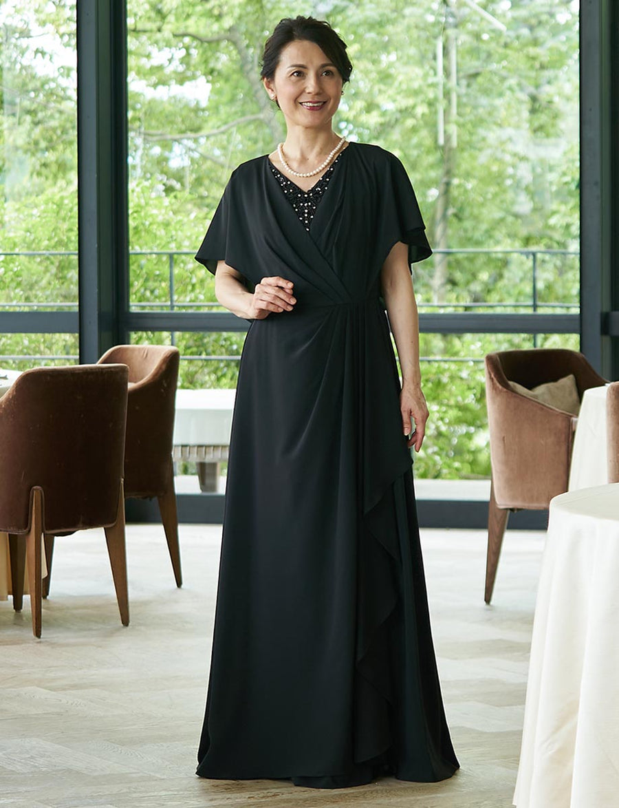 ドレスプラス DRESS+ ダマスク柄ミモレ丈結婚式パーティードレス