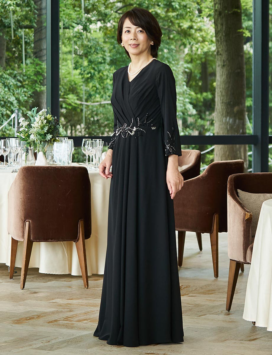 結婚式 母親ドレス・マザーズドレス MD0223-BK ブラック 長袖（八分袖