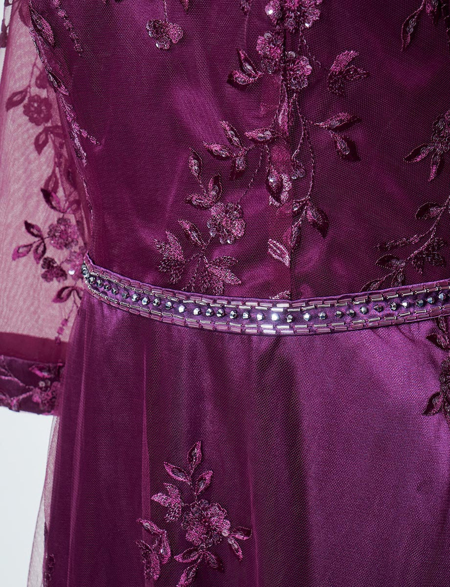 マザーズドレス・結婚式 母親ドレス MD0224-PM 紫 長袖（八分袖）|新郎