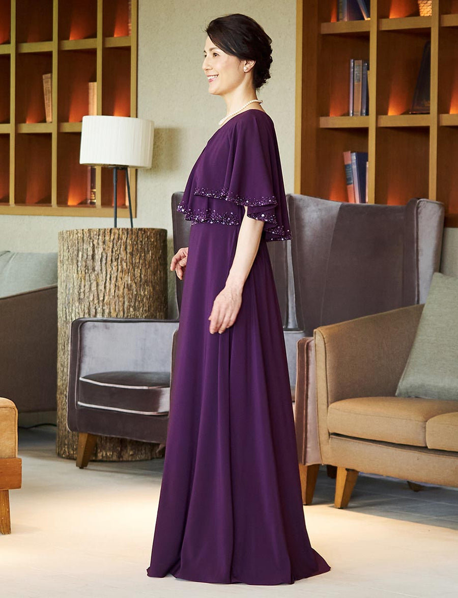 結婚式 母親ドレス・マザーズドレス MD0225-PM 紫 袖付き|新郎
