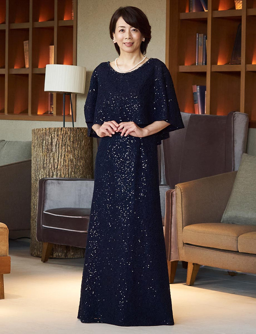 マザーズドレス・結婚式 母親ドレス MD0228-DNY ネイビー ケープ