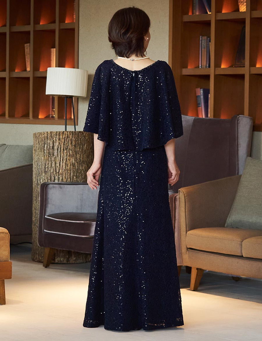 マザーズドレス・結婚式 母親ドレス MD0228-DNY ネイビー ケープ