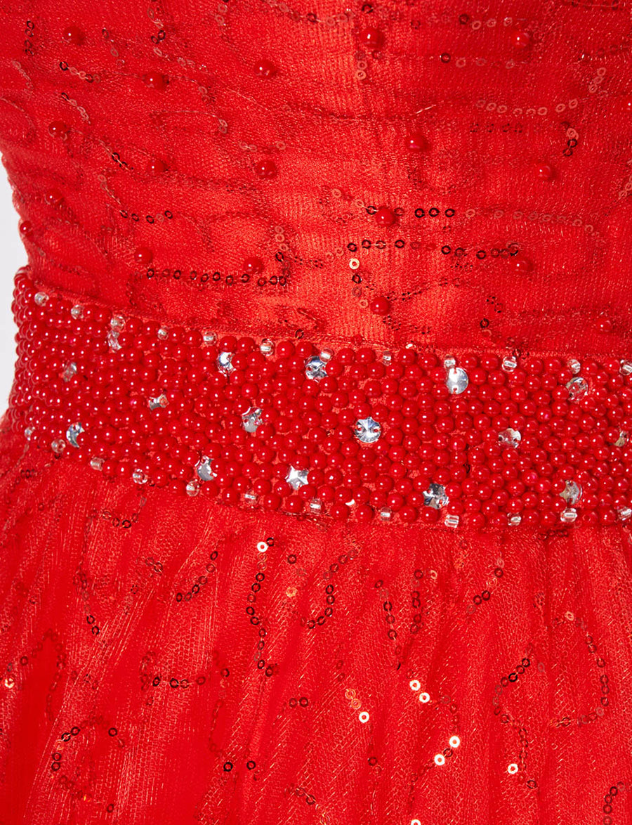 【未使用】TWEED DRESSの真紅の演奏会用ドレス ダークレッド 演奏会ドレス・コンクールドレス・発表会にお薦め