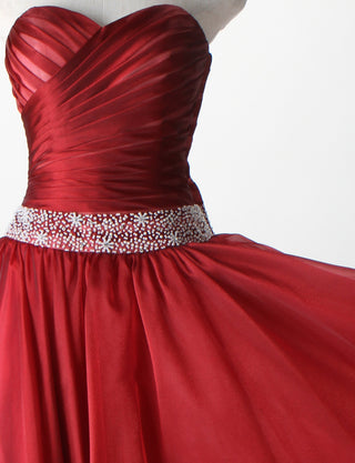TWEED DRESS(ツイードドレス)のダークレッドロングドレス・オーガンジー｜TM1687-DRDのスカート生地拡大画像です。
