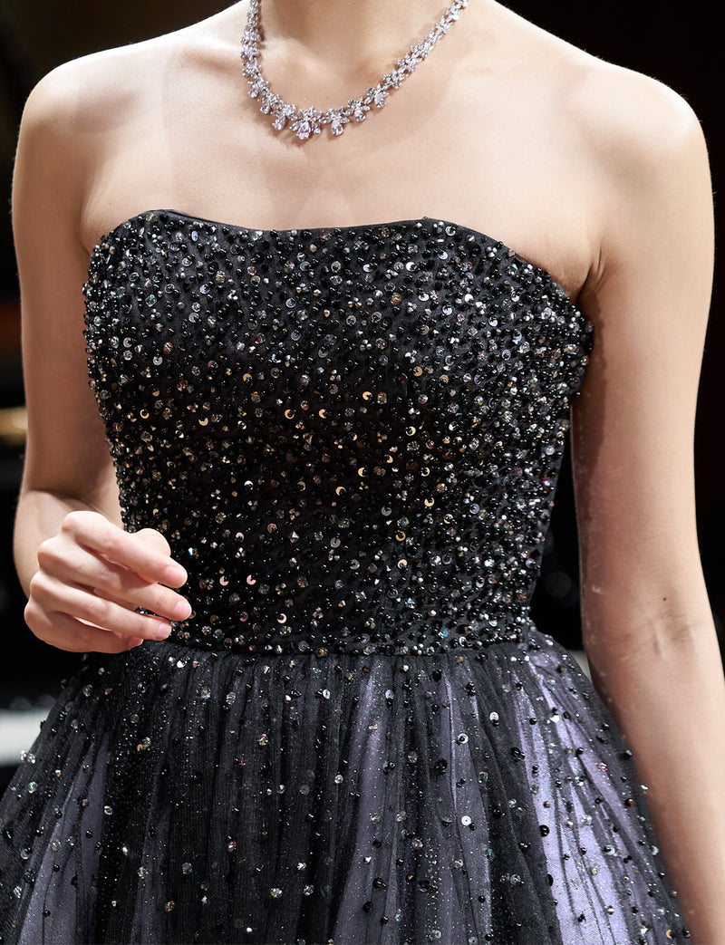 TWEED DRESS(ツイードドレス)のブルーグレーロングドレス・チュール｜TN2030-BLGYの上半身装飾拡大画像です。