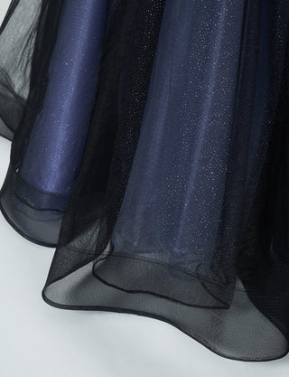 TWEED DRESS(ツイードドレス)のブルーグレーロングドレス・チュール｜TN2030-BLGYのスカート裾拡大画像です。