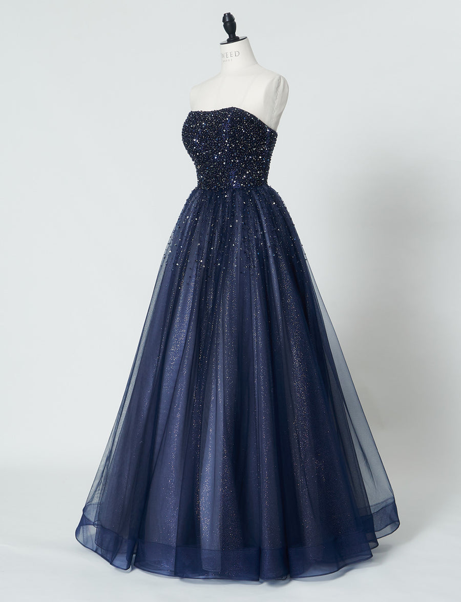 TWEED DREES ダークネイビー ロングドレスAライン 140cm 演奏会 ダークネイビー ステージドレス・演奏会ドレスにお薦めロングドレス