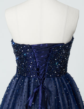 TWEED DRESS(ツイードドレス)のダークネイビーロングドレス・チュール｜TN2030-DNYのトルソー上半身背面画像です。