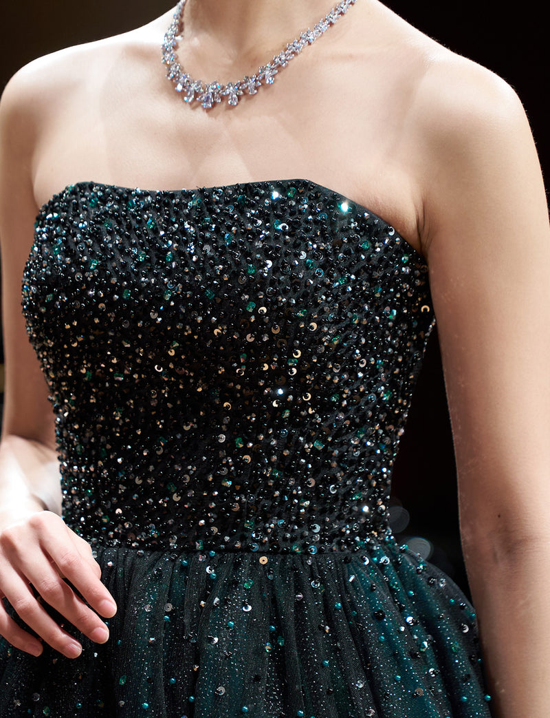 TWEED DRESS(ツイードドレス)のグリーンロングドレス・チュール｜TN2030-GNの上半身装飾拡大画像です。
