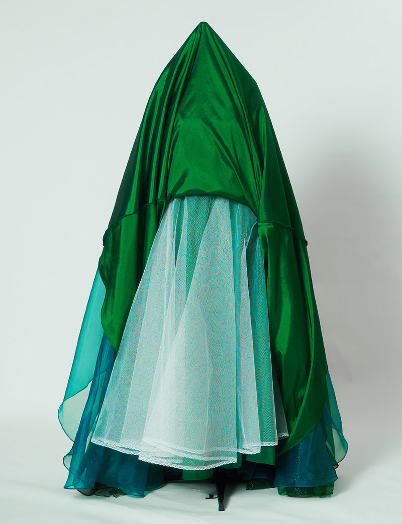 TWEED DRESS(ツイードドレス)のグリーンロングドレス・チュール｜TN2030-GNのスカートパニエ画像です。