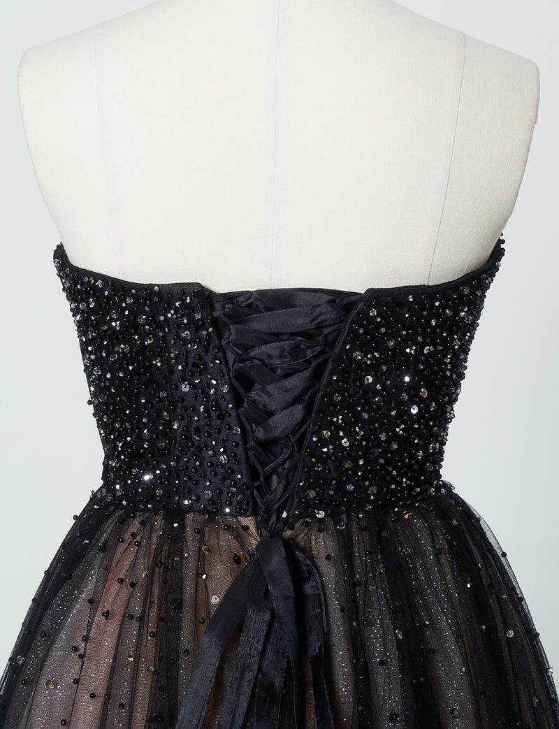 TWEED DRESS(ツイードドレス)のピンクベージュロングドレス・チュール｜TN2030-PKBEのトルソー上半身背面画像です。