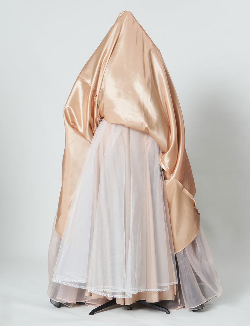TWEED DRESS(ツイードドレス)のピンクベージュロングドレス・チュール｜TN2030-PKBEのスカートパニエ画像です。