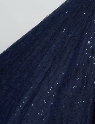 TWEED GIRL(ツイードガール)のダークネイビーロングドレス・スパンコールチュール｜TWJ9101-DNYのスカート生地拡大画像です。