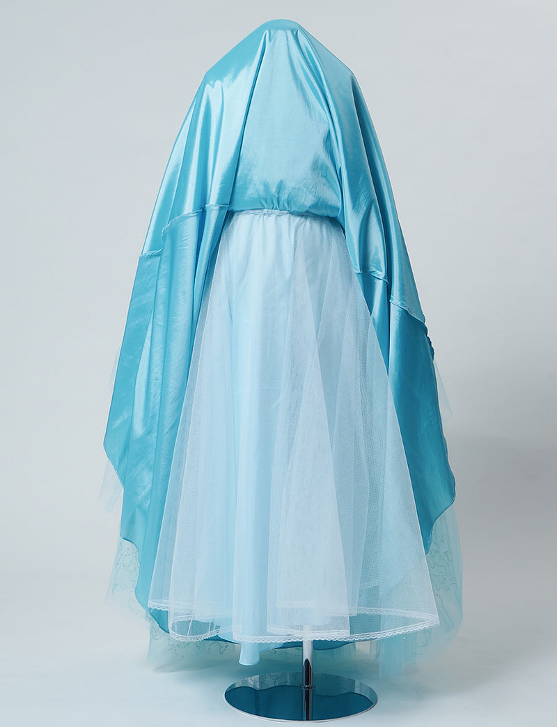 TWEED GIRL(ツイードガール)のターコイズブルーロングドレス・スパンコールチュール｜TWJ9101-TQBLのスカートパニエ画像です。