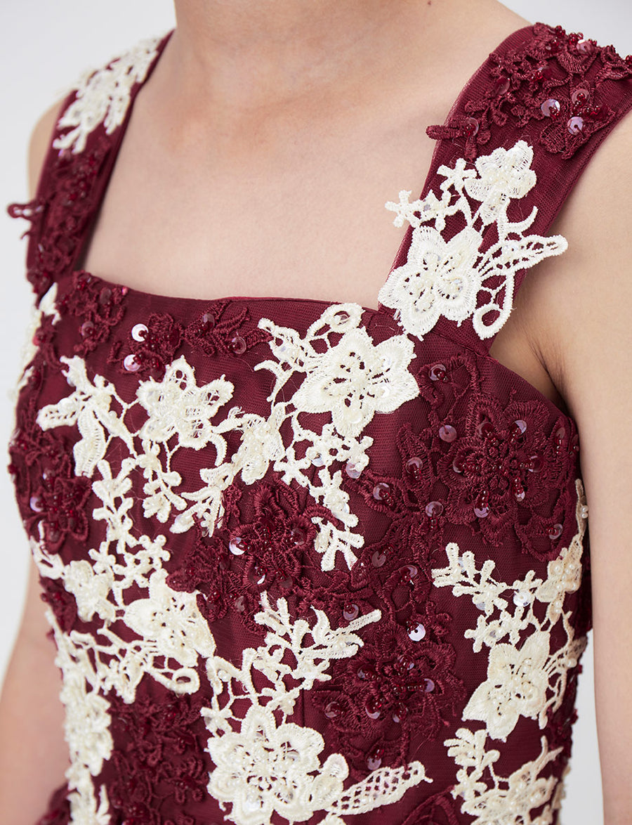 tweed ジュニア　レッドドレス 小中学生 コンクールドレス・発表会ドレスにお薦めワインレッド