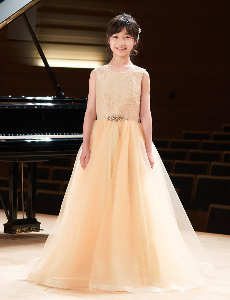 中学生 ピアノ発表会 ドレス・ジュニア 演奏会ドレスにお薦めゴールド