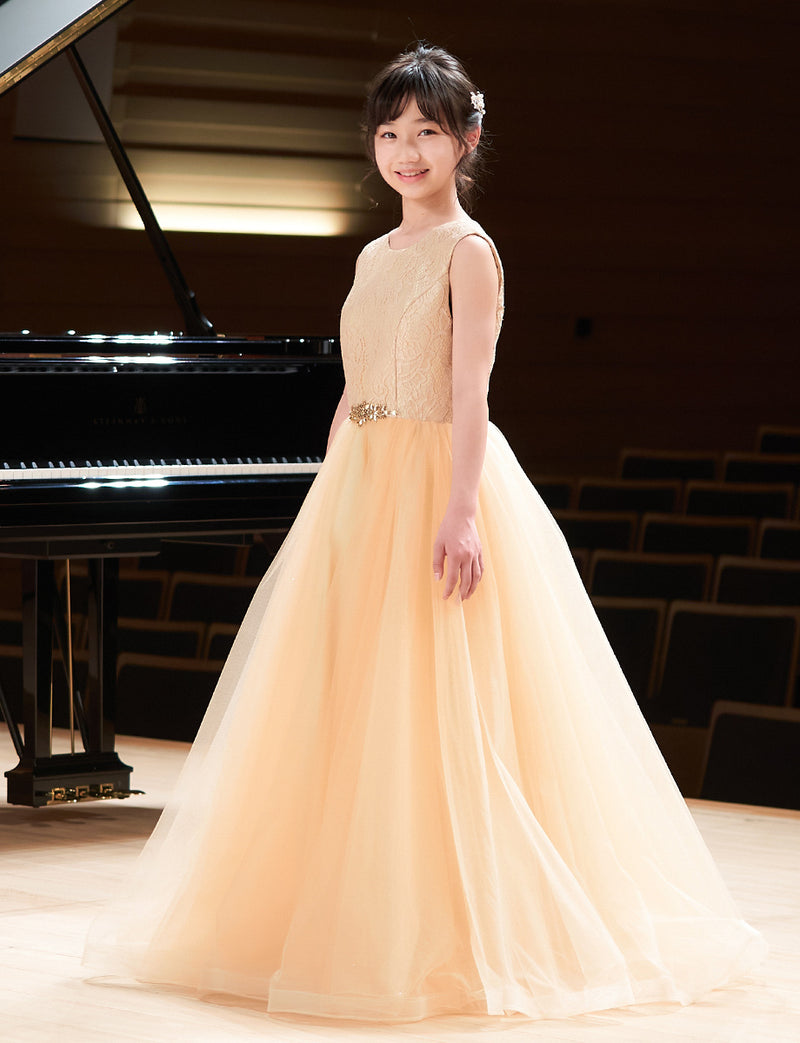 中学生 ピアノ発表会 ドレス・ジュニア 演奏会ドレスにお薦めゴールド