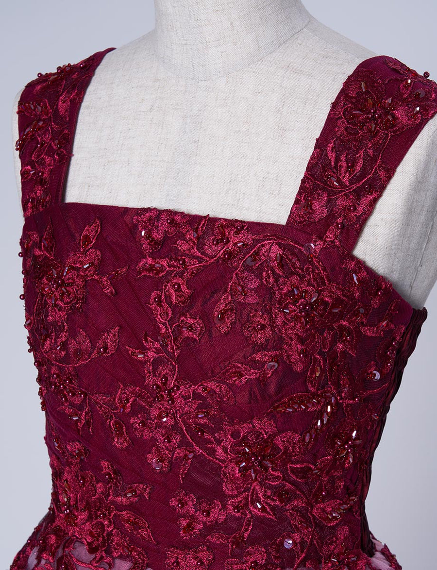 tweed ジュニア　レッドドレス 中学生 発表会ドレス 演奏会ロングドレスにお薦めジュニアドレス